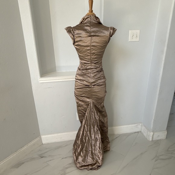 Nicole Miller Dress 0 Bronze Babydoll Ruched Mermaid Formal Gown Evening - Picture 5 of 12